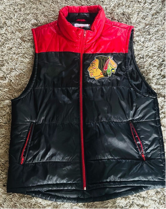 Men's Mitchell & Ness Black/Red NHL Chicago Blackhawks Puffer Vest 2XL