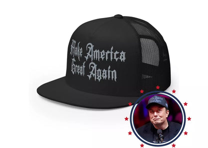 Gothic Dark MAGA Hat Black Trump Flat Mesh Cap, Make America Great Again Hat