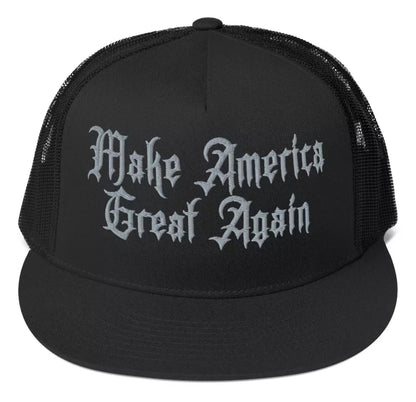 Gothic Dark MAGA Hat Black Trump Flat Mesh Cap, Make America Great Again Hat