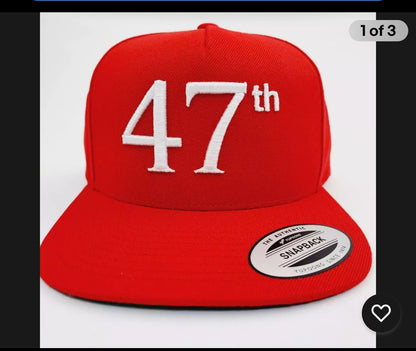 47th MAGA Trump 2024 Red Hat Cap  Embroidered Flat Bill Snapback Solid