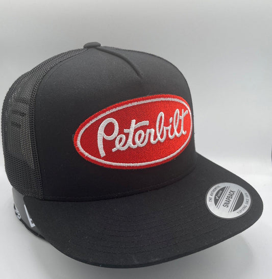 Peterbilt Flat Bill Mesh Snapback Embroidered Baseball Cap Hat Black